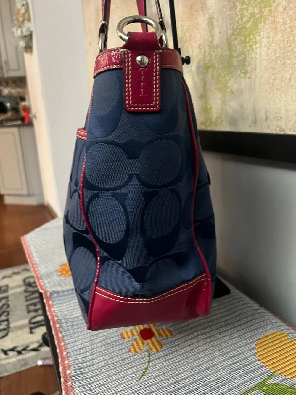 Coach 2010 Pink and Navy Signature Laura Tote Bag - Picture 7 of 13